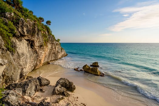 View of the beach with rocks on the Caribbean Sea