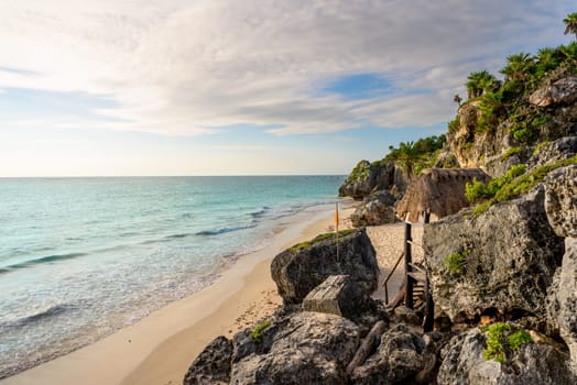 View of the beach with rocks on the Caribbean Sea