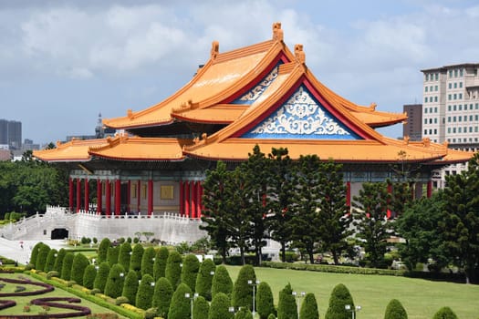 Beautiful view of Chiang Kai Shek Memorial Hall surrounded by nature in Taipei, Taiwan