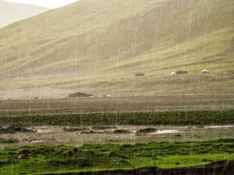 Tibetan countryside on a wet day