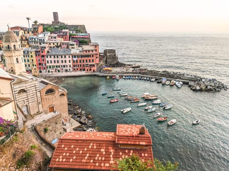 landscape of Liguria of the village of Vernazza, travel reportage to the Cinque Terre