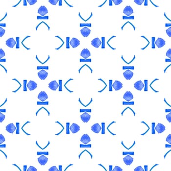 Exotic seamless pattern. Blue grand boho chic summer design. Summer exotic seamless border. Textile ready astonishing print, swimwear fabric, wallpaper, wrapping.