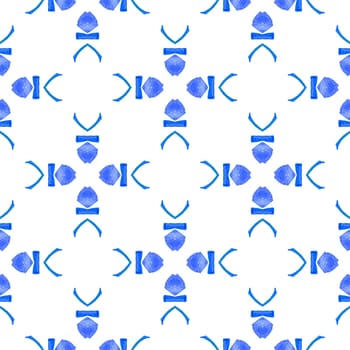 Exotic seamless pattern. Blue grand boho chic summer design. Summer exotic seamless border. Textile ready astonishing print, swimwear fabric, wallpaper, wrapping.