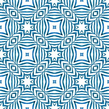 Textile ready superb print, swimwear fabric, wallpaper, wrapping. Blue delightful boho chic summer design. Hand drawn tropical seamless border. Tropical seamless pattern.