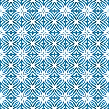 Watercolor ikat repeating tile border. Blue overwhelming boho chic summer design. Ikat repeating swimwear design. Textile ready mesmeric print, swimwear fabric, wallpaper, wrapping.