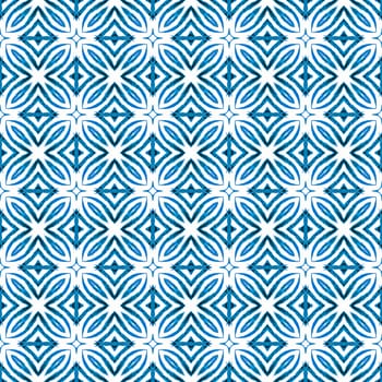 Watercolor ikat repeating tile border. Blue overwhelming boho chic summer design. Ikat repeating swimwear design. Textile ready mesmeric print, swimwear fabric, wallpaper, wrapping.