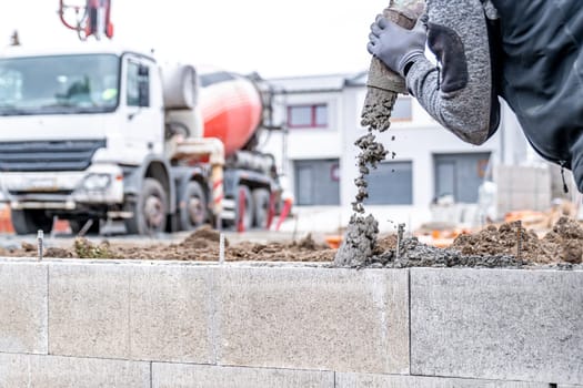 concreting from the pipe of the cement mixing car.