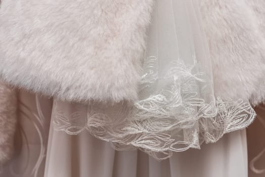 Wedding Detail White Bridesmaid Dress Fragment Veil Elegant Material Close-up.