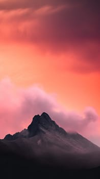 Beautiful top of mountain surrounded by clouds. Generative AI.