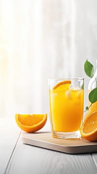 Glass of Homemade Orange juice with sliced fruits. Generative AI.