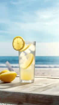Cool freshly homemade lemonade and lemon. Generative AI.