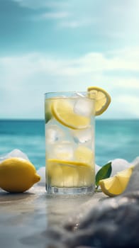 Cool freshly homemade lemonade and lemon. Generative AI.