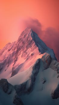 Beautiful top of mountain surrounded by clouds. Generative AI.