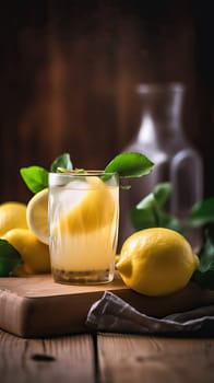 Cool freshly homemade lemonade and lemon. Generative AI.