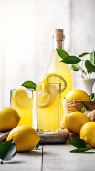 Cool freshly homemade lemonade and lemon. Generative AI.