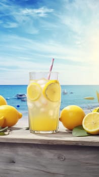 Cool freshly homemade lemonade and lemon. Generative AI.