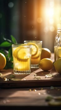 Cool freshly homemade lemonade and lemon. Generative AI.