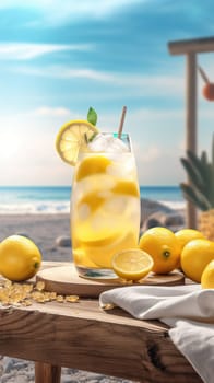 Cool freshly homemade lemonade and lemon. Generative AI.