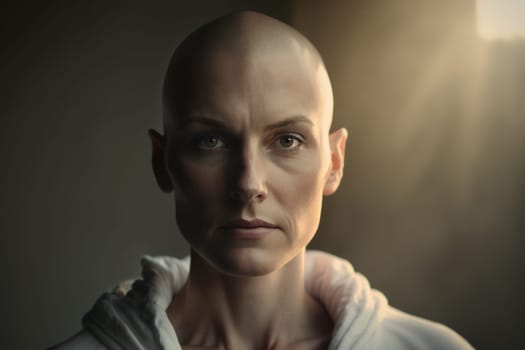 Oncology. Cancer cells. Chemotherapy. Portrait patient feels optimistic, supports sick people, volunteers. Faith in the future. Fighting to win. Treatment and recovery. .