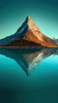 Beautiful mountain reflection on the water. Generative AI.