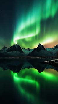 Beautiful Northern Lights above mountain and river. Generative AI.