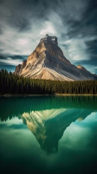 Beautiful mountain reflection on the water. Generative AI.