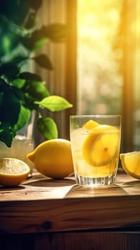 Cool freshly homemade lemonade and lemon. Generative AI.