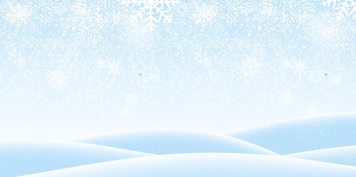 Colorful naturalistic winter background with falling snow on drifts. Vector Illustration. EPS10