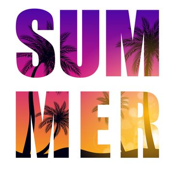 Summer Word from Beautifil Palm Tree Leaf Silhouette Background Vector Illustration EPS10