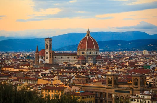 View of the Cathedral of Saint Mary of the Flower - Cattedrale di Santa Maria del Fiore in Florence, tuscany. Italy