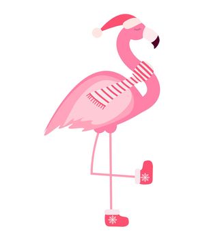 Cute Pink Flamingo New Year and Christmas Background Vector Illustration EPS10