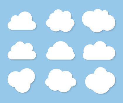 Abstract white cloud icon collection set isolated on blue background. Vector illustration EPS10