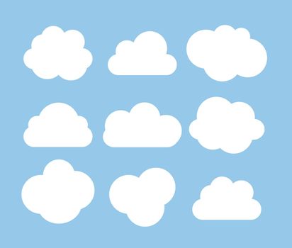 Abstract white cloud icon collection set isolated on blue background. Vector illustration EPS10