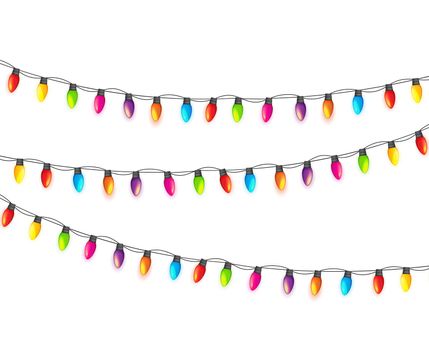 Multicolored Garland Lamp Bulbs Festive Isolated Vector Illustration EPS10