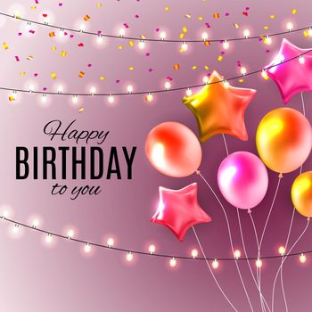 Color Glossy Happy Birthday Balloons Banner Background Vector Illustration EPS10