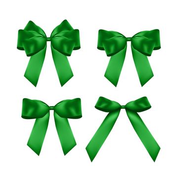 Decorative green bow collection set. 3D Realistic Vector Illustration. EPS10