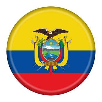 An Ecuador flag button 3d illustration with clipping path