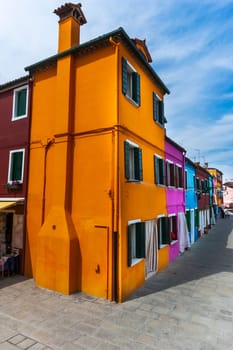 Typical houses of Burano colorful with bright colors