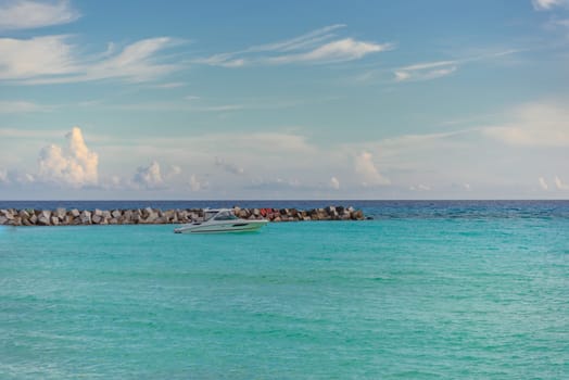 Sea shore on the Caribbean beach in the Zona Hoteleria in Cancun Quintana Roo Mexico.