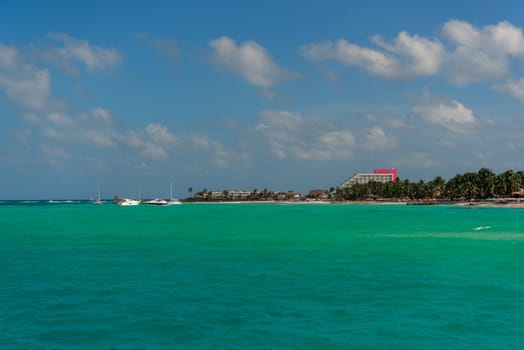 Sea shore on the Caribbean beach in the Zona Hoteleria in Cancun Quintana Roo Mexico.