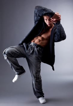 Flexible performer of modern dance, close-up
