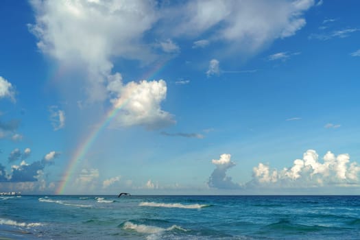 Sea shore on the Caribbean beach in the Zona Hoteleria in Cancun Quintana Roo Mexico.