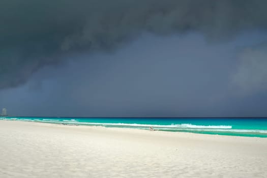 Sea shore on the Caribbean beach in the Zona Hoteleria in Cancun Quintana Roo Mexico.