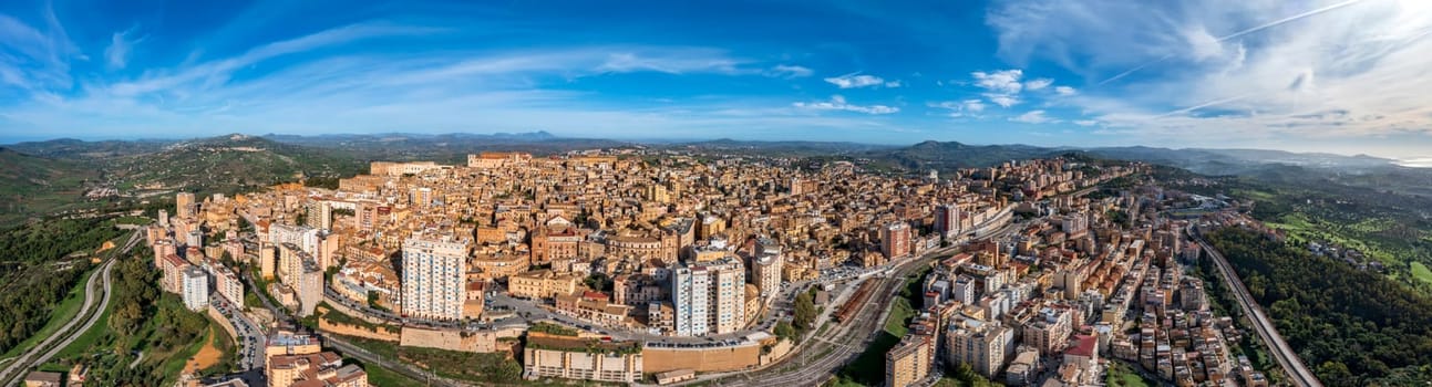 Stunning aerial panorama to a city named Agrigento located in Sicily, Italy