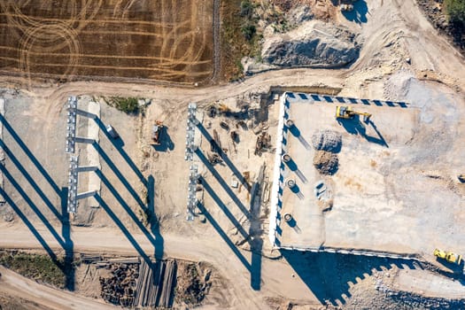 Construction of a road bridge.Concrete new bridge supports.