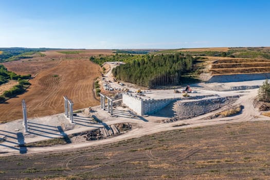 Construction of a new road and bridge.Concrete new bridge supports.