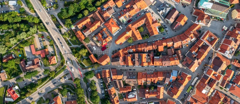 Aerial view from drone to the ancient historic medieval town