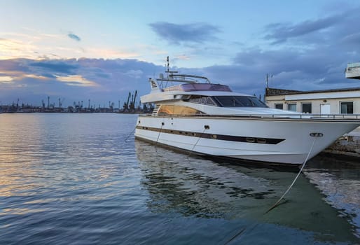 Beautiful composition and mood of the big yacht at sunset