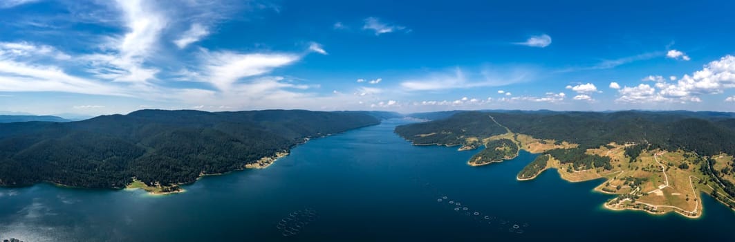 Splendid aerial panorama view of the lake, Dospat, Bulgaria
