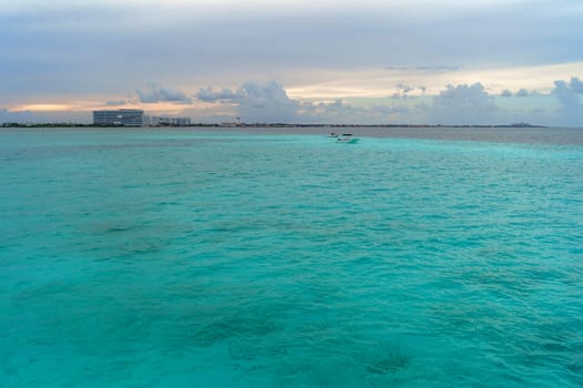 Sea shore on the Caribbean beach in the Zona Hoteleria in Cancun Quintana Roo Mexico.